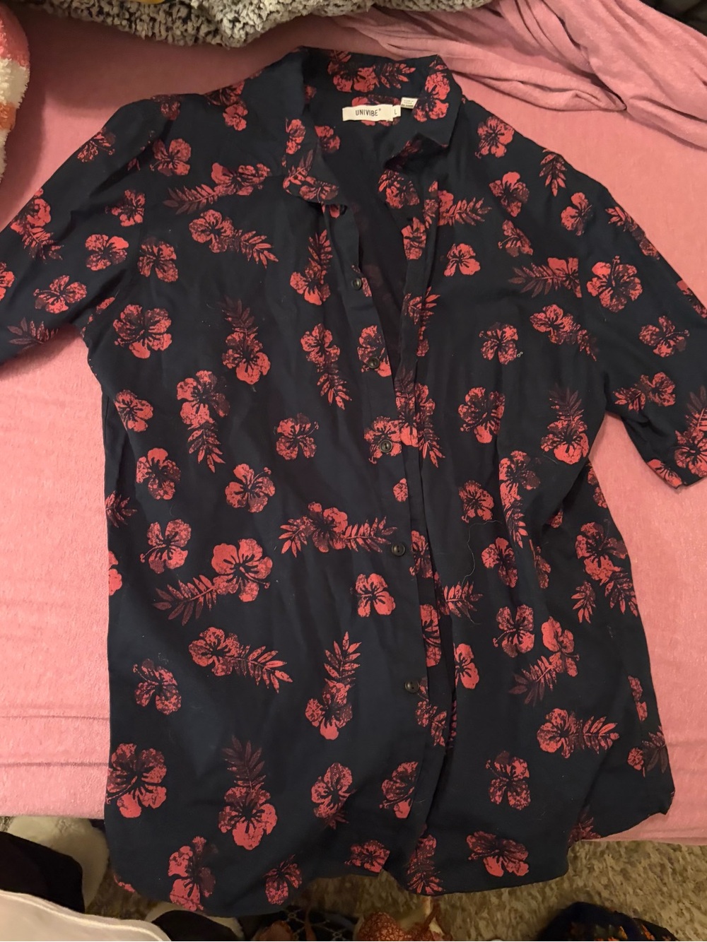 Univibe Black Shirt with Red Floral Print